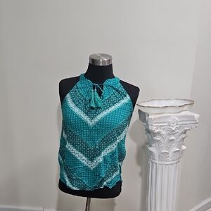 Banana Republic Teal Patterned Halter Tank Top